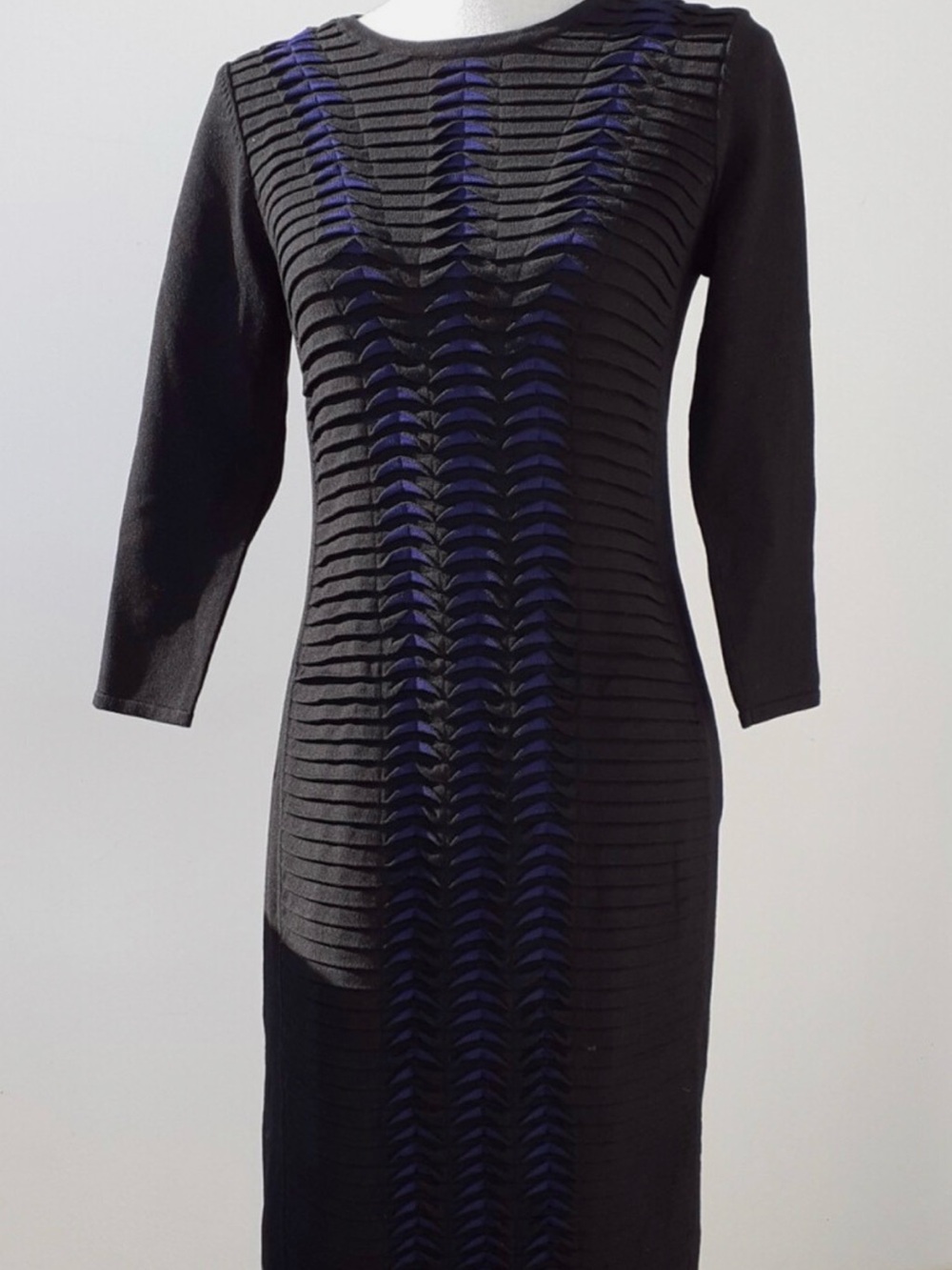 Karen Millen Black Midi Dress with Ribbed Front Detail